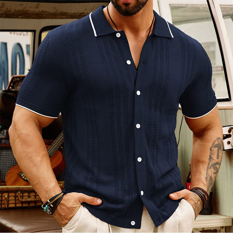 Short-sleeved Polo Shirt Summer Button Lapel Top Fashion Business Men's Clothing - KuzuSHOP