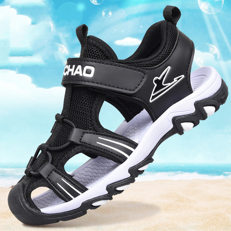 Boys Sandals Baotou Summer Soft Sole Black Children's Beach Shoes Boys Sandals Non-slip - KuzuSHOP