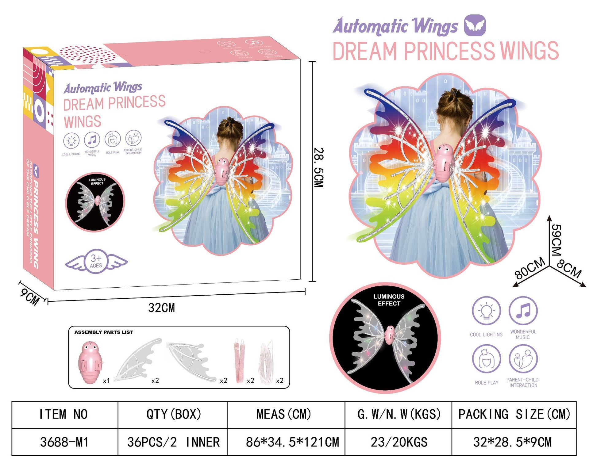Girls Electrical Butterfly Wings With Lights Glowing Shiny Dress Up Moving Fairy Wings For Birthday Wedding Christmas Halloween - KuzuSHOP