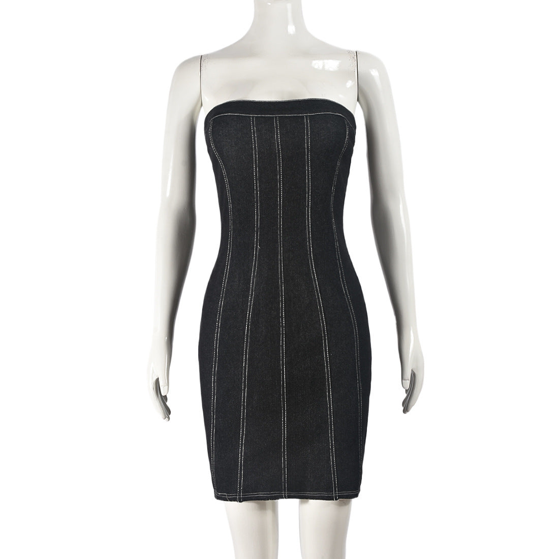 Fashion Backless Tube Denim Dress Summer Sexy Y2K Slim Short Dresses For Women Clothing - KuzuSHOP