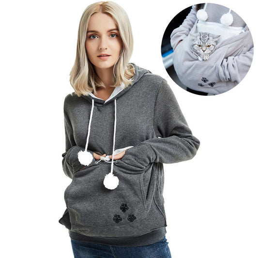 Cute Hoodies Pullover Sweatshirts With Pet Pocket For Cat Clothes Winter Women - KuzuSHOP