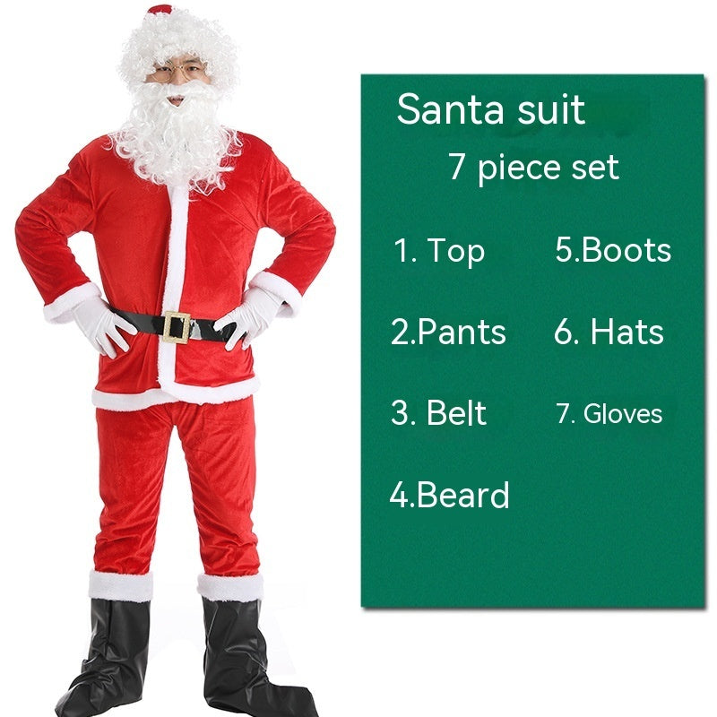 Christmas Santa Claus Costume for Men's And Women's Clothing Full Set Performance Costume