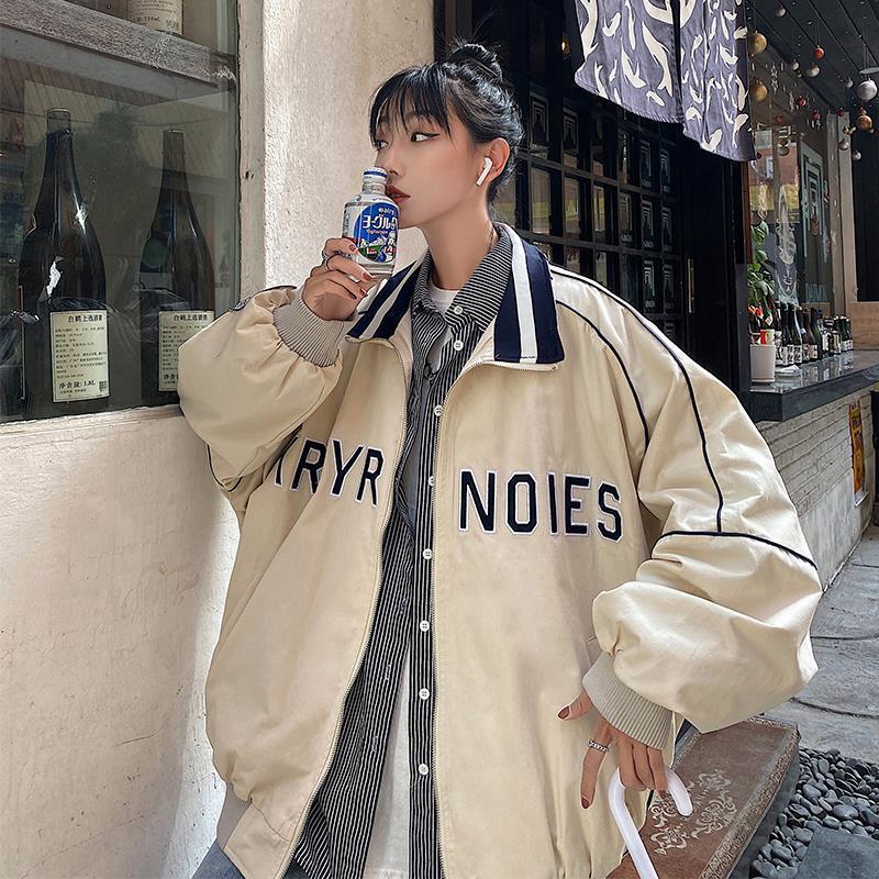Vintage Mock Neck Loose Baseball Suit Versatile Coat Women - KuzuSHOP