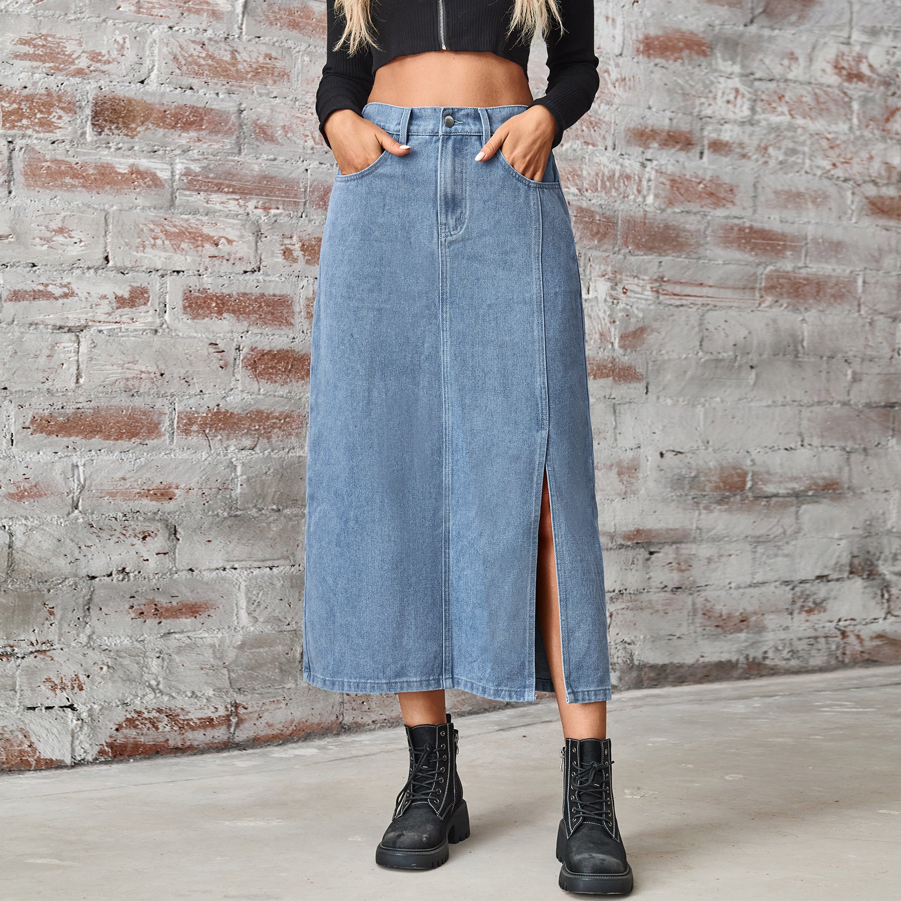 Women's Summer Washed Denim Elastic Waist Denim Skirt - KuzuSHOP