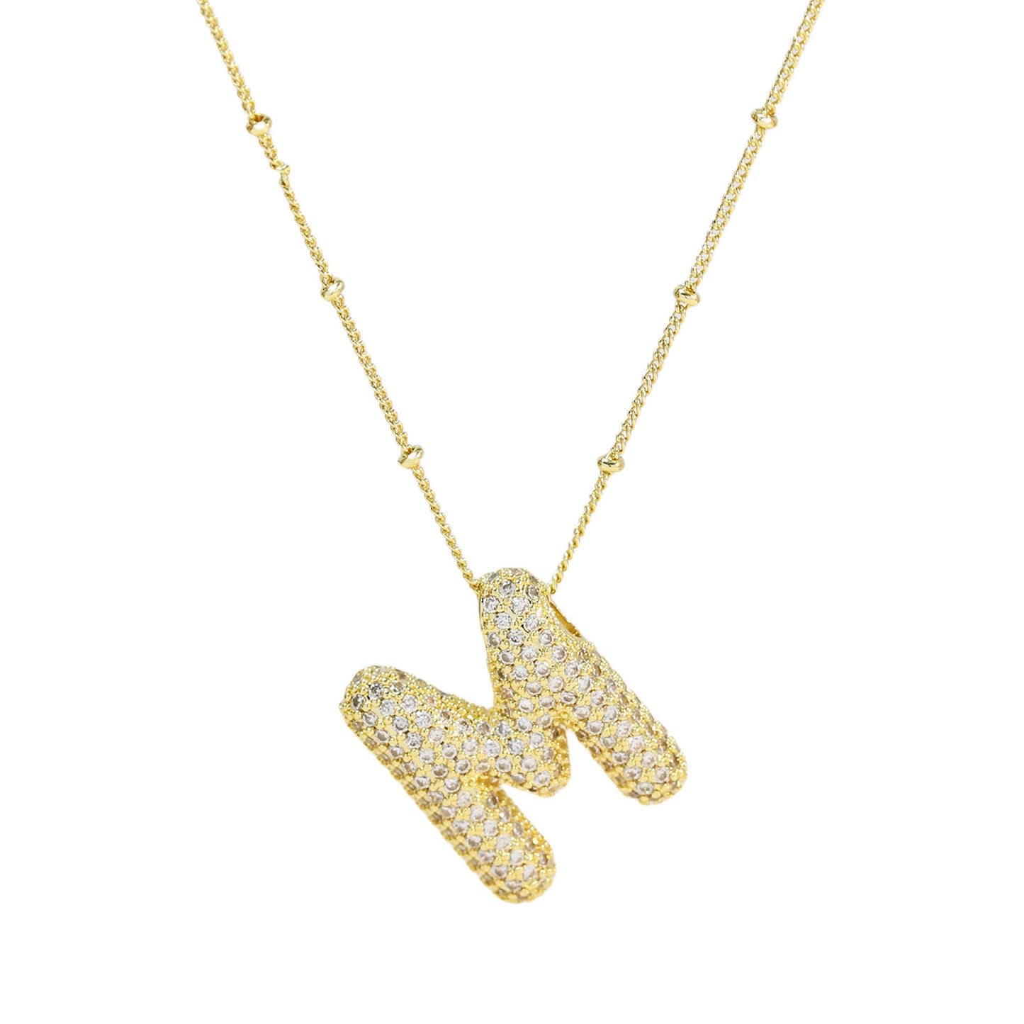 Brass Zircon Bubble Balloon Letter Pendant Necklace For Women - KuzuSHOP