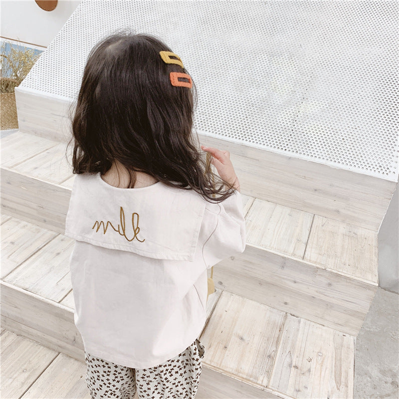 Girls' embroidered large lapel shirt - KuzuSHOP