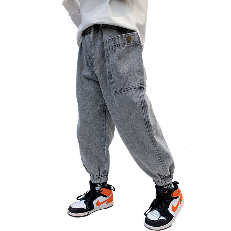 Boys' Big Pocket Jeans Big Children's Autumn Casual Pants Children's Spring And Autumn Trousers - KuzuSHOP