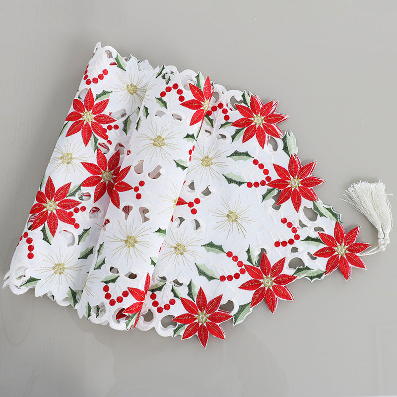 Embroidered Christmas flower table runner - KuzuSHOP