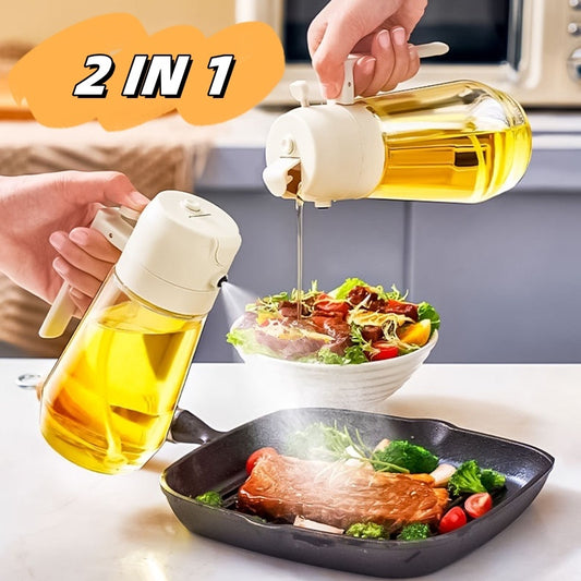 470ML Olive Oil Sprayer Dispenser For Cooking BBQ 2 In 1 Glass Oil Vinegar Soy Sauce Spray Kitchen Oil Bottle For Air Fryer - KuzuSHOP