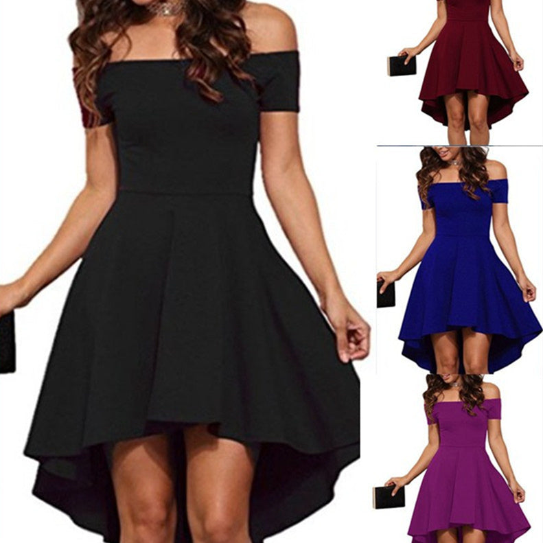 One Shoulder Short Sleeve And Large Swallowtail Skirt dress - KuzuSHOP