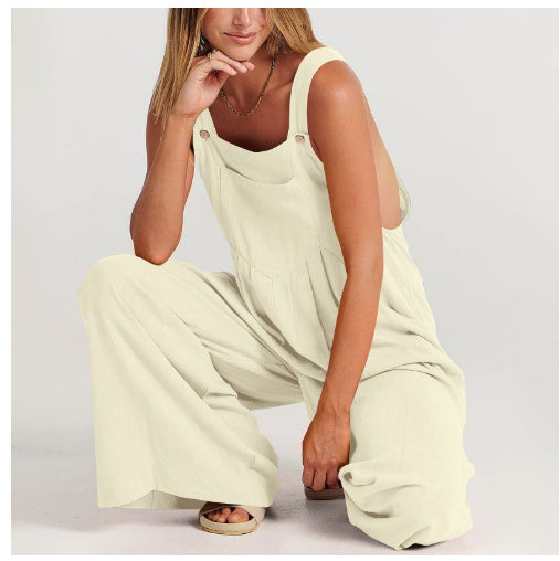 Sling Solid Color Pocket Trousers Jumpsuit - KuzuSHOP