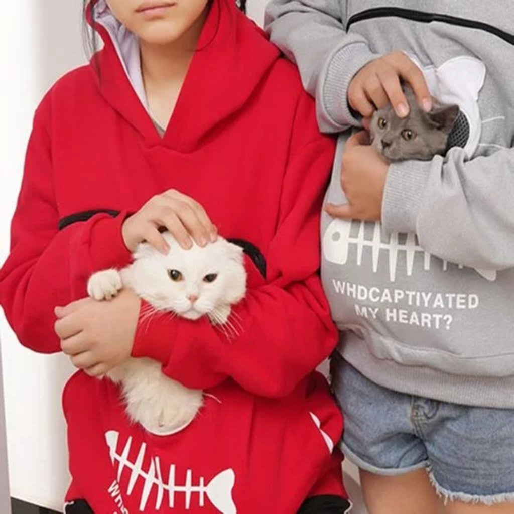 Women Hoodie Sweatshirt With Cat Pet Pocket Design Long Sleeve Sweater Cat Outfit - KuzuSHOP