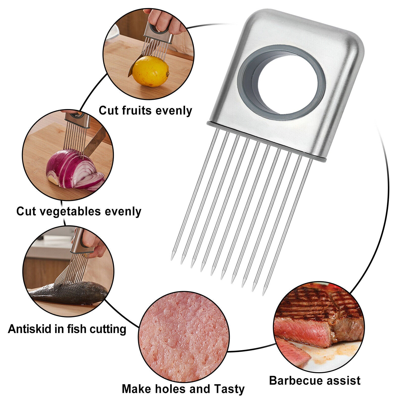 Onion Holder Slicer Vegetable tools Tomato Cutter Stainless Steel Kitchen Gadget - KuzuSHOP