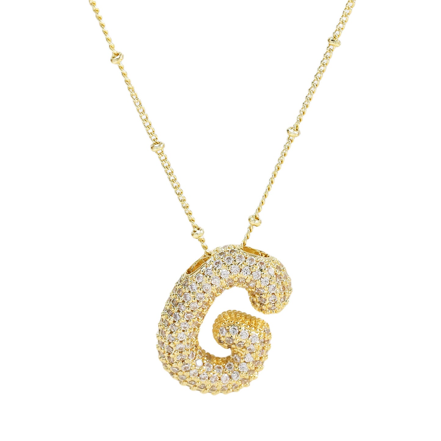 Brass Zircon Bubble Balloon Letter Pendant Necklace For Women - KuzuSHOP