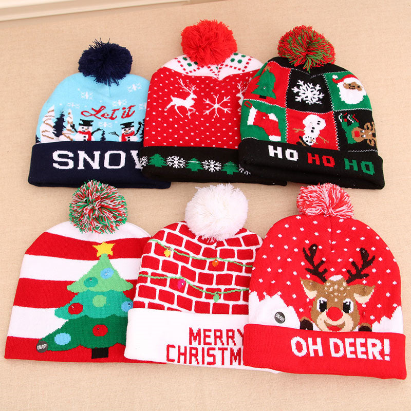 LED Christmas Hat Sweater Knitted Beanie Christmas Light Up Knitted Hat Christmas Gift  Kids Xmas New Year Decorations - KuzuSHOP