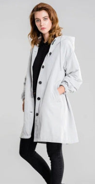 Plus Size Trench Coat Mid-length Loose Long Sleeve Jacket - KuzuSHOP