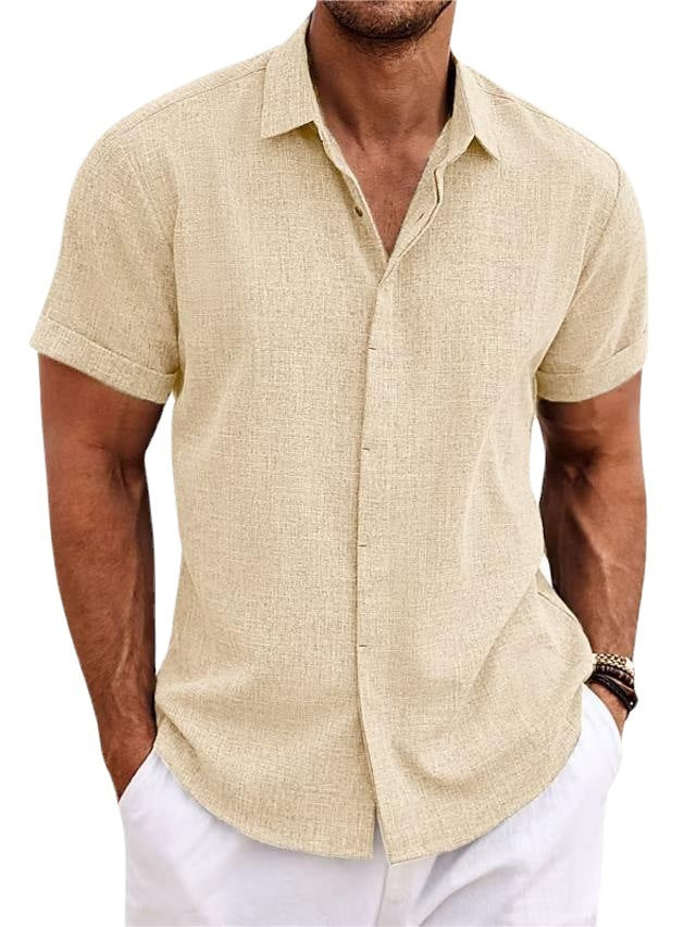 Men's Solid Color Loose Linen Short-sleeved T-shirt - KuzuSHOP