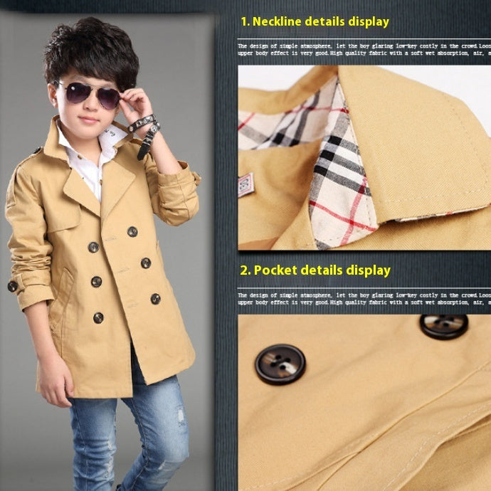 Boys' Mid-length Trend Casual Trench Coat - KuzuSHOP