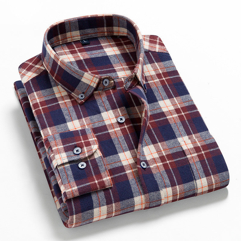Casual All-match Plaid Long-sleeved Shirt Men - KuzuSHOP