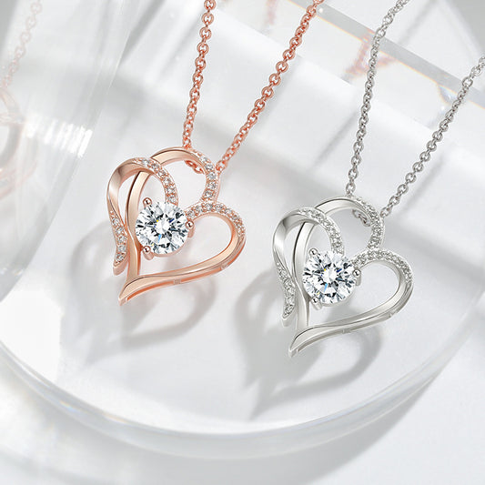 Zircon Double Love Necklace With Rhinestones Ins Personalized Heart-shaped Necklace Clavicle Chain Jewelry For Women Valentine's Day - KuzuSHOP