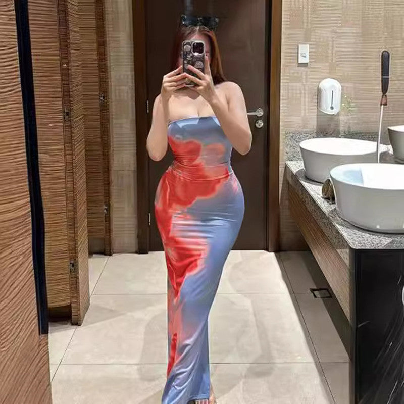 Slim Slit Tube Long Dress Summer Sexy Pint Party Beach Dresses Women's Clothing - KuzuSHOP