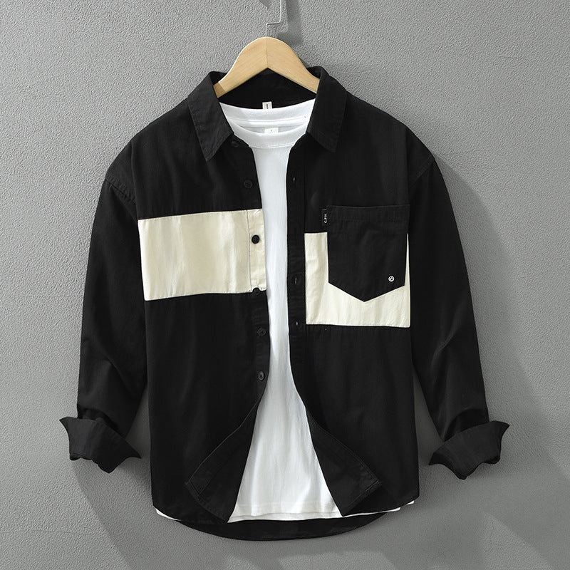 Color Contrast Patchwork Men's Leisure Cargo Shirt - KuzuSHOP