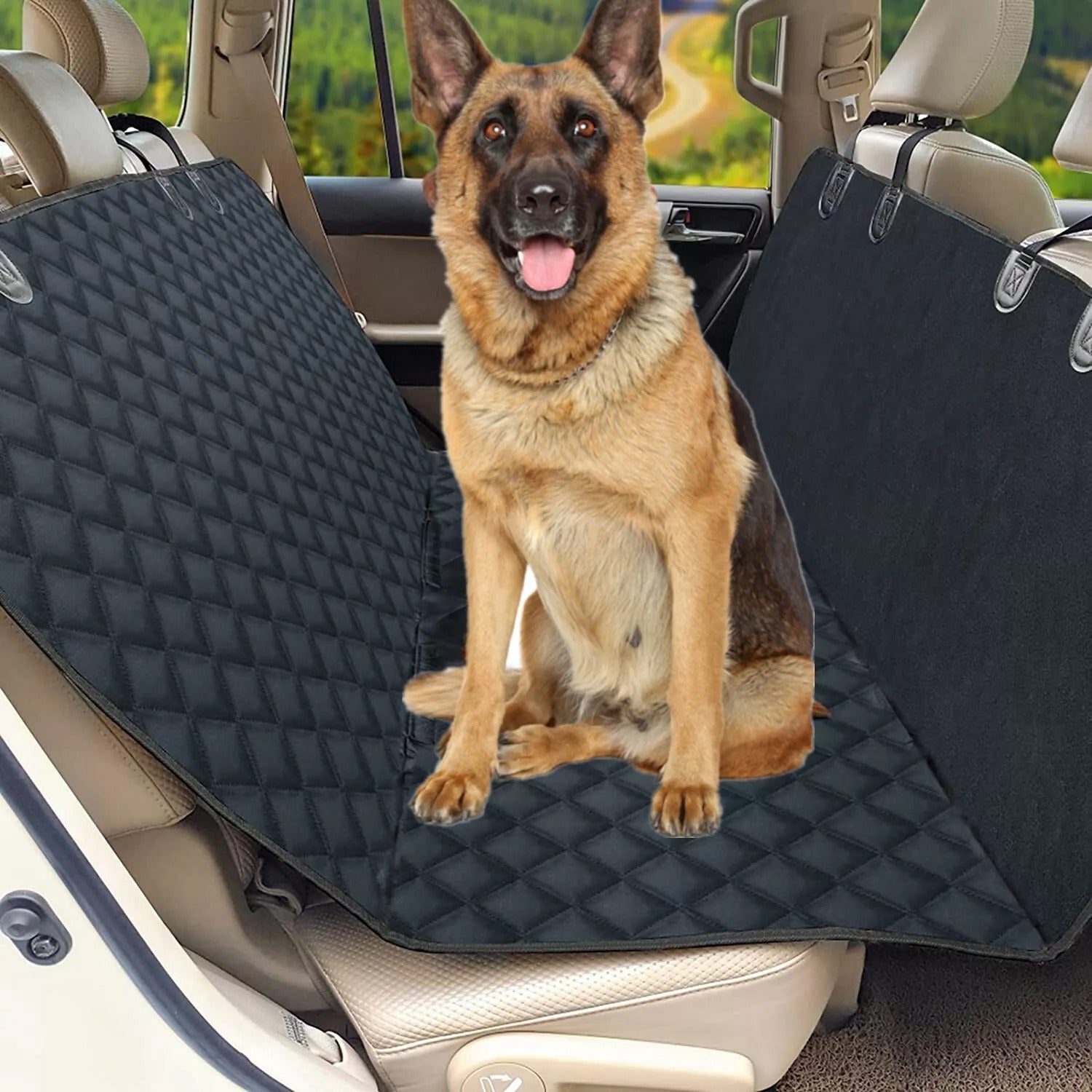 Seat Cover Rear Back Car Pet Dog Travel Waterproof Bench Protector Luxury -Black - KuzuSHOP