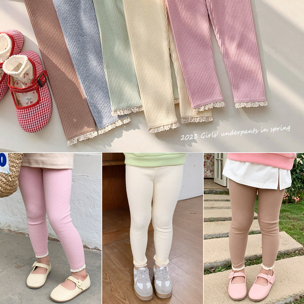 Outerwear Spring Children's Clothing Sunken Stripe Slim-fit Pants Baby Lace Trousers - KuzuSHOP