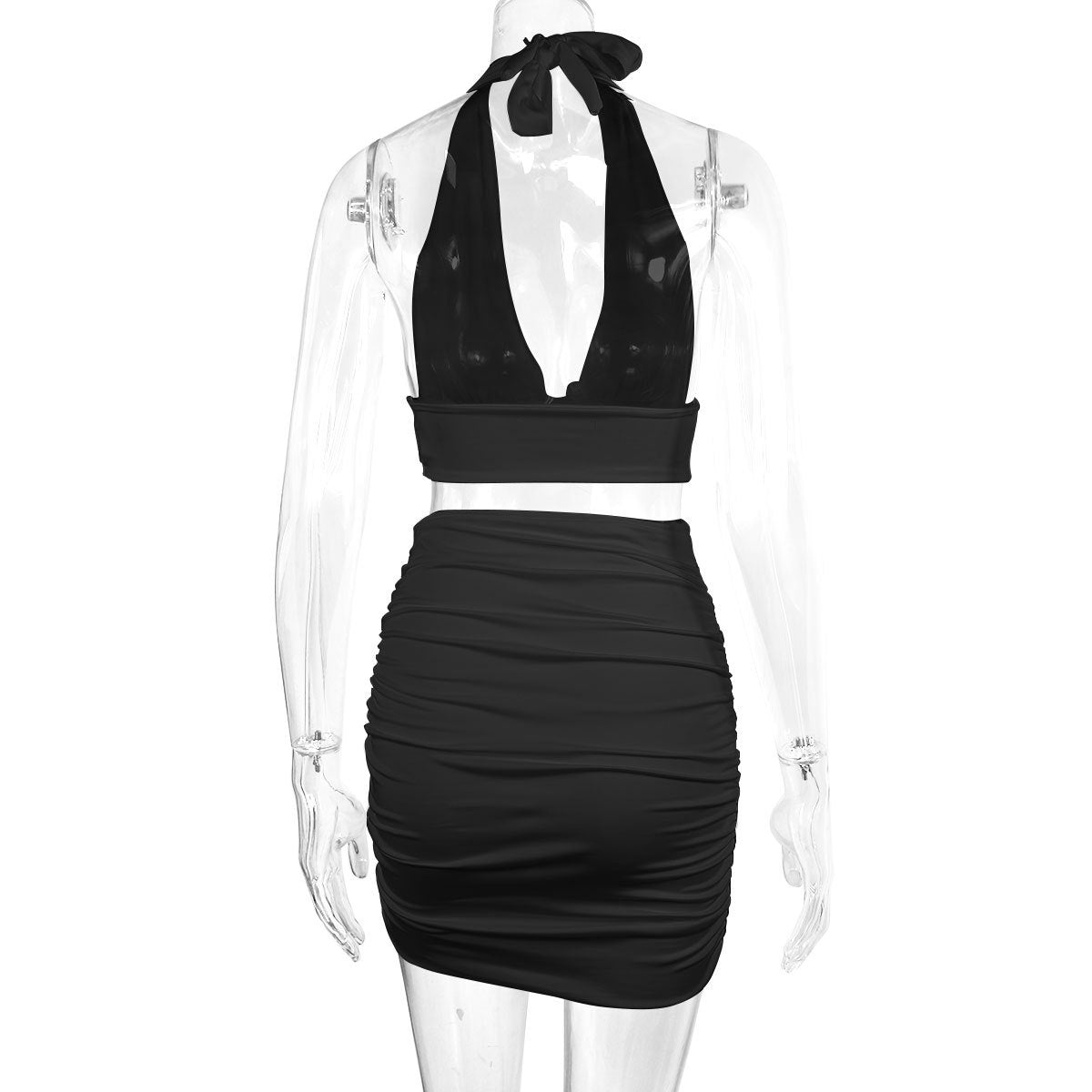 2pcs Dress Suits For Women Halter Lace-up Hip Top And Pleated Hip-covering Skirt - KuzuSHOP