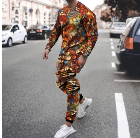 Round Neck T Shirt Long Sleeve Sports Pants Two Piece Set - KuzuSHOP