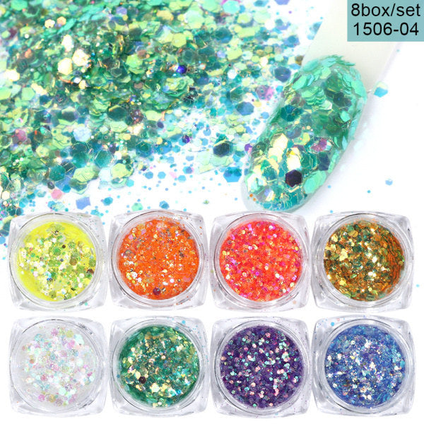 8 Box Mix Glitter Nail Art Powder Flakes Set - KuzuSHOP