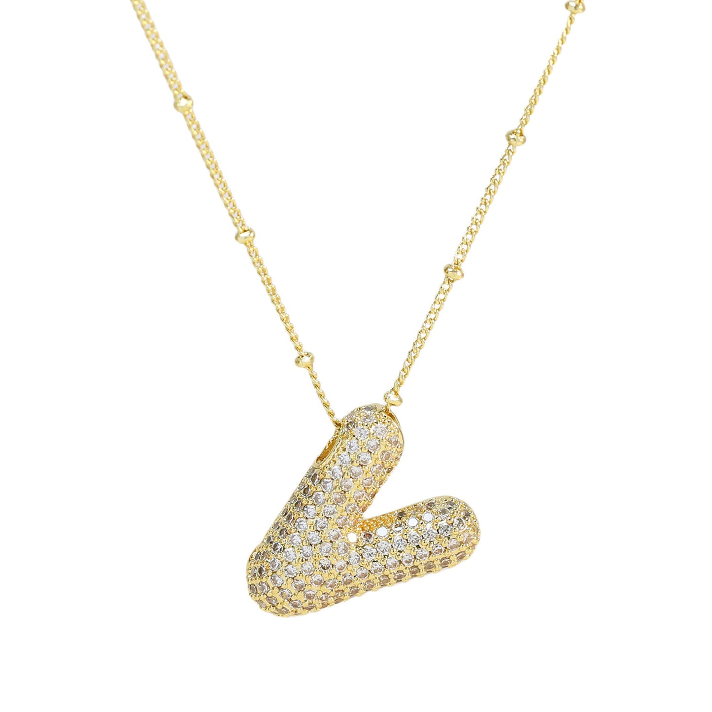 Brass Zircon Bubble Balloon Letter Pendant Necklace For Women - KuzuSHOP