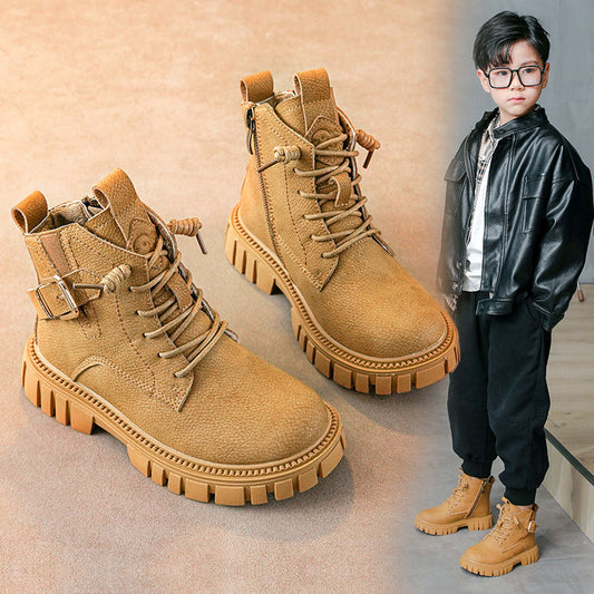 Boy Martin Boots Children Plus Fleece Shortautumn And Winter - KuzuSHOP