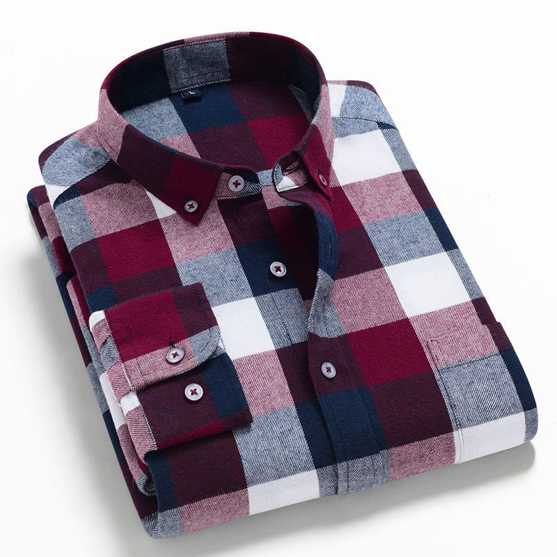 Casual All-match Plaid Long-sleeved Shirt Men - KuzuSHOP