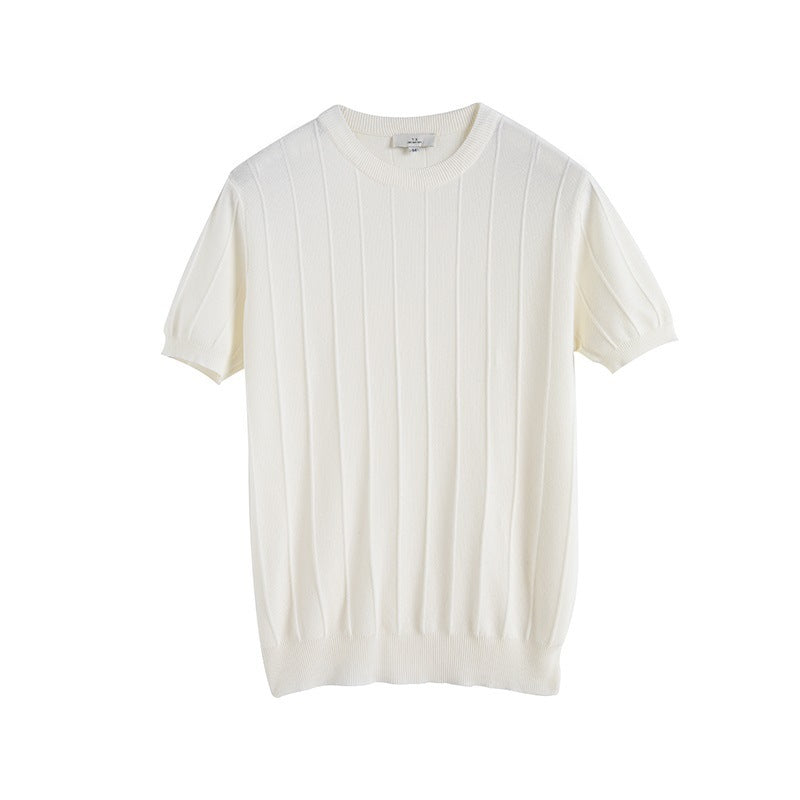 Short Sleeve Knitted T-shirt Summer Men's Light Round Neck Thin Tops - KuzuSHOP