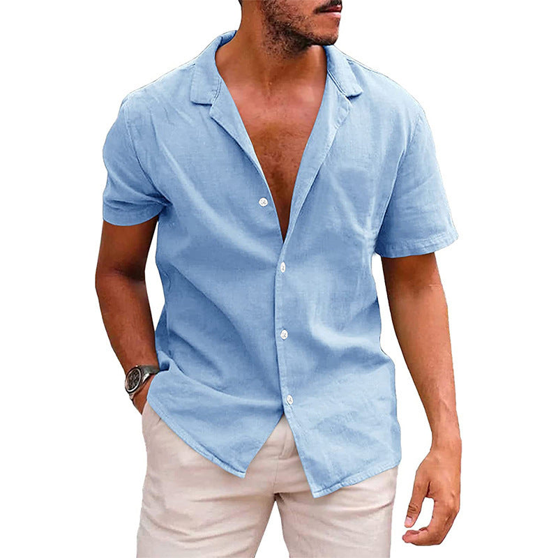 Men's Tops Casual Button Down Shirt Short Sleeve Beach Shirt Summer Mens Clothing - KuzuSHOP