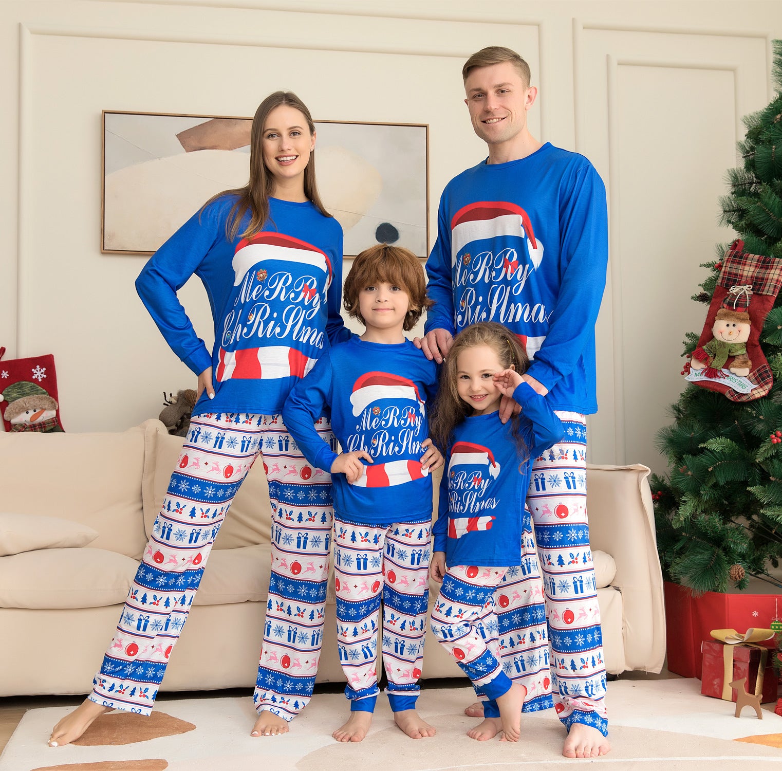 Matching Family Pajamas Sets Christmas PJ's Letter Print Top And Plaid Pants Jammies Sleepwear - KuzuSHOP