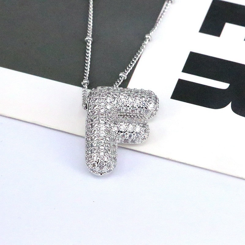 Brass Zircon Bubble Balloon Letter Pendant Necklace For Women - KuzuSHOP