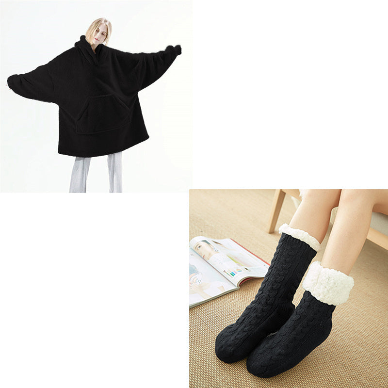 Hoodie Sweatshirt With Big Pocket Tops Sweater Comfortable Loose Double-Sided Fleece Thicker Wearable Blanket - KuzuSHOP