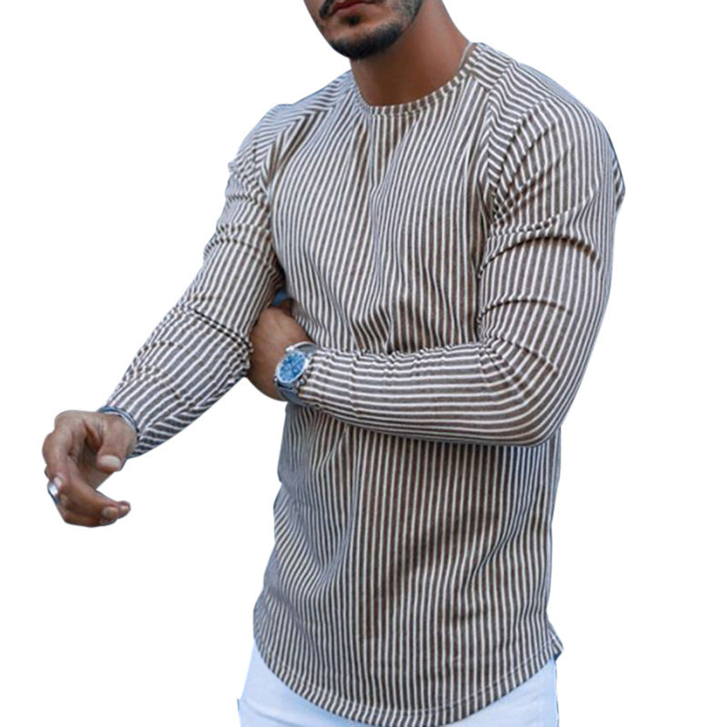 Men's Slim Pullover Striped Long Sleeve T-Shirt - KuzuSHOP