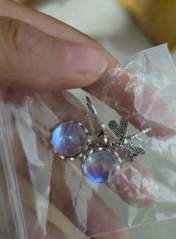 Fashion Jewelry Women's Earrings Hanging Vintage Dragonfly Pendant Earring Boho Chakra Blue Moonstone Drop Earrings For Women Wedding Charm Ethnic Jewellery - KuzuSHOP