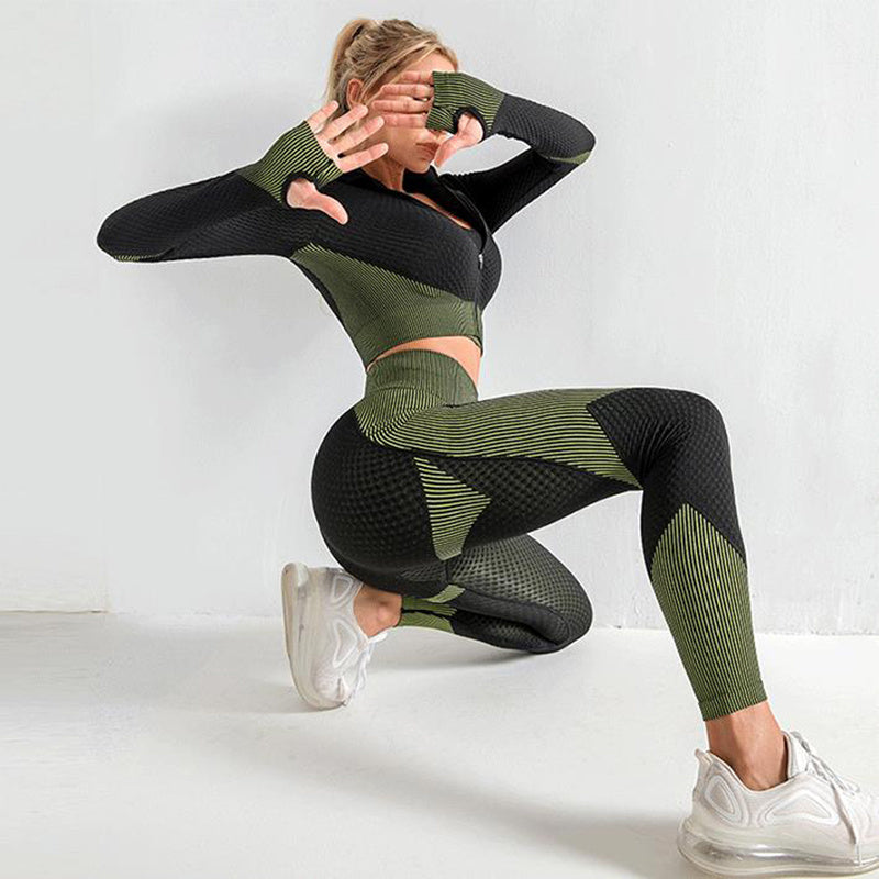 3PCS Yoga Set Seamless Sport Set Women Gym Clothing Leggings Women Crop Top Sports Bra Women Fitness Gym Set Womens Outfits Tracksuit - KuzuSHOP
