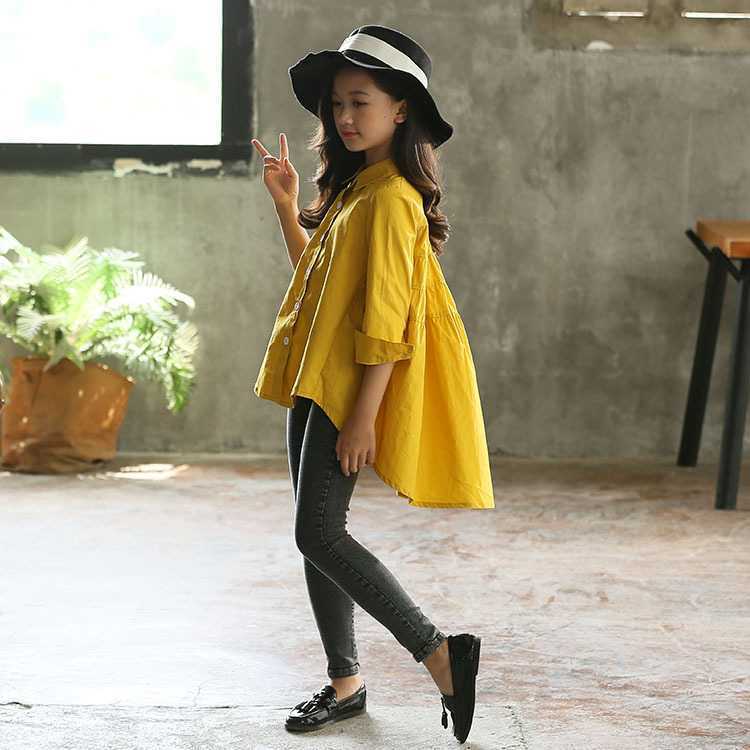 Girls' Big Kids Loose Fashionable Tops Korean Style Shirts Big Kids' Swallowtails - KuzuSHOP