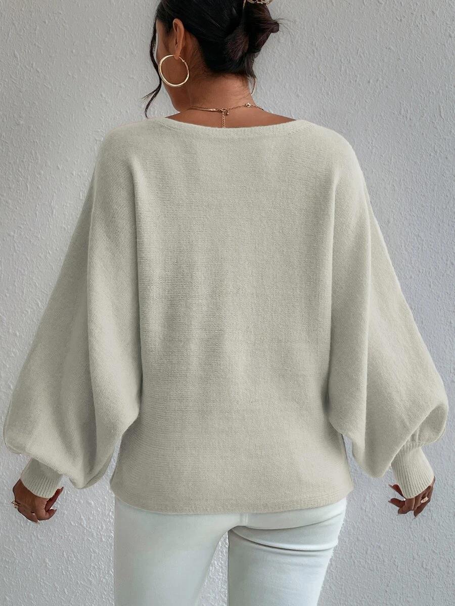 New Lantern-sleeved Pullover Sweater Fashion Line Printed Loose Tops Women's Clothing - KuzuSHOP