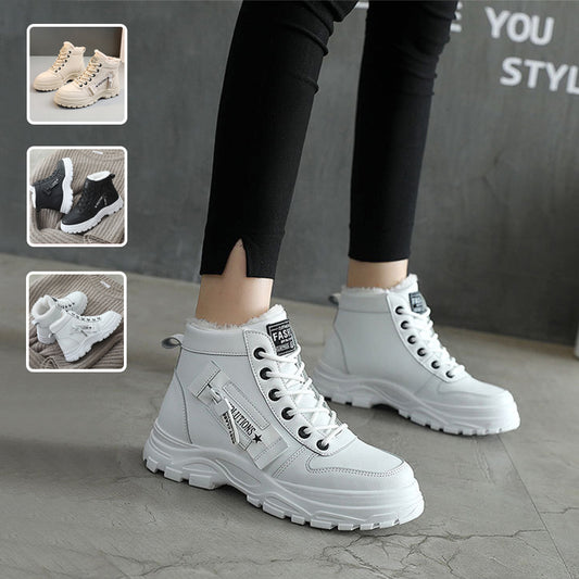 Women Fleece Lace-up Boots Winter Warm Short Plush High-top Shoes - KuzuSHOP