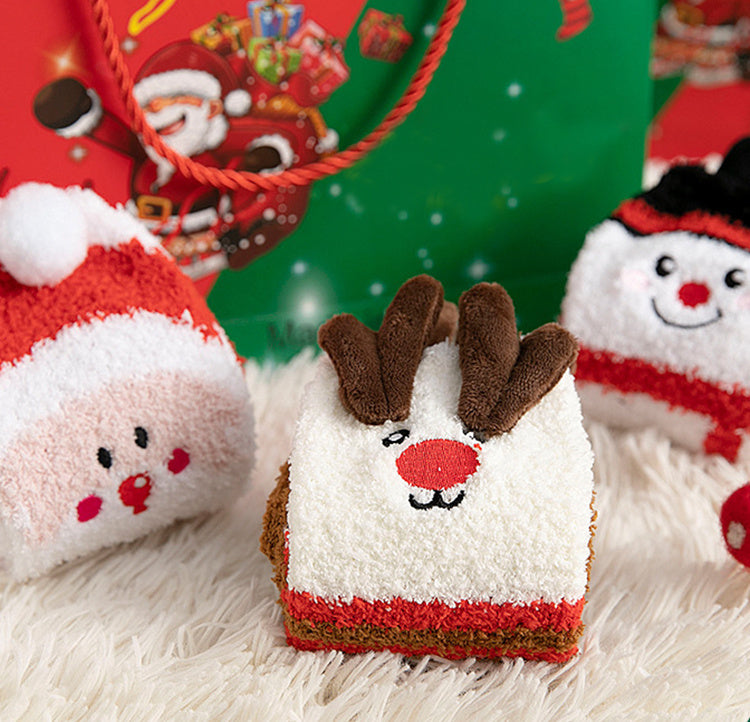 Child Christmas Socks Winter No-shedding Cute Elk Elk Santa Claus Snowman Sleeping Floor Coral Fleece Socks - KuzuSHOP