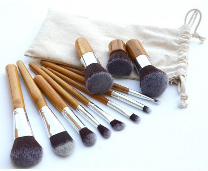 Bamboo Handle Makeup Brush Bamboo Pole Makeup Brushes Suit Bamboo Pole With Sack Top Quality - KuzuSHOP