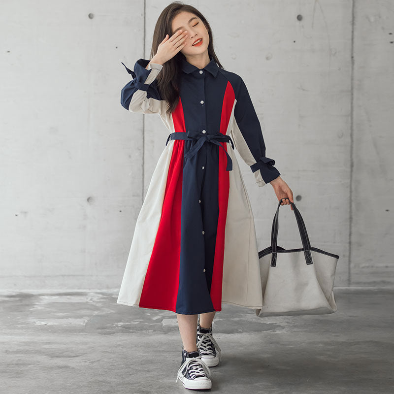 Korean Version Of The Big Kids Girls Multi-color Stitching Fashion A-line Skirt - KuzuSHOP
