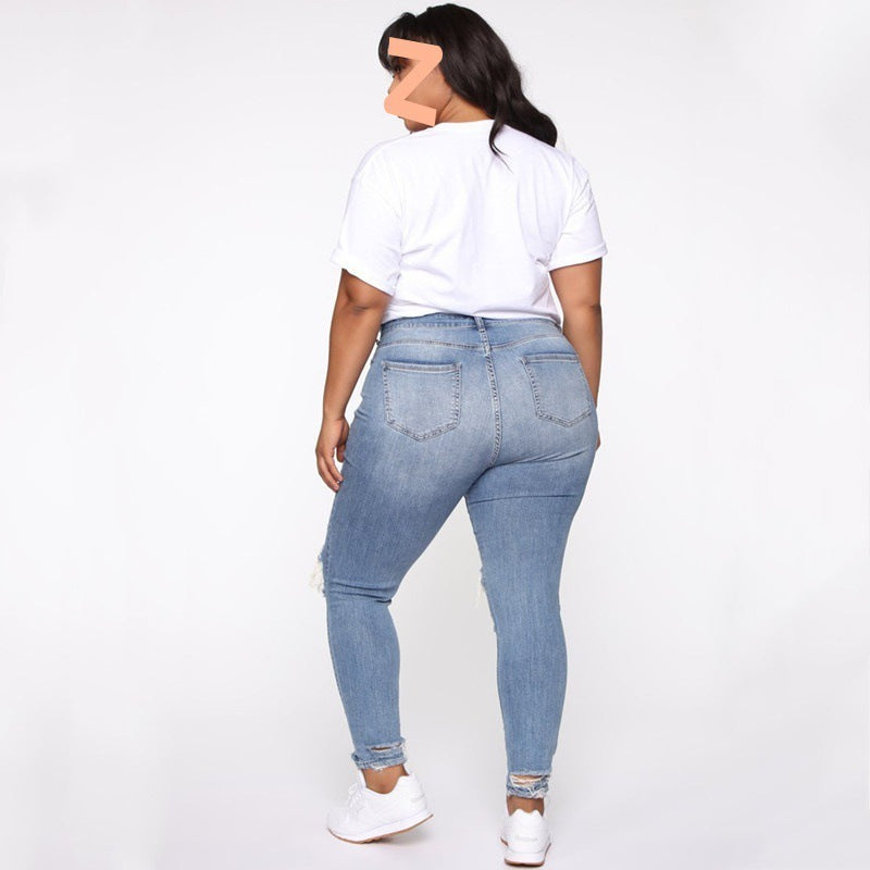 Women Clothes Ripped Plus Size Ladies Denim Pants Jeans - KuzuSHOP
