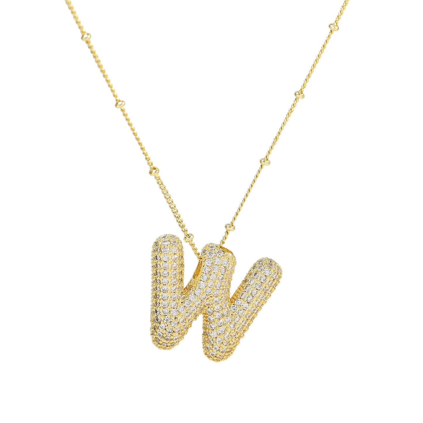 Brass Zircon Bubble Balloon Letter Pendant Necklace For Women - KuzuSHOP